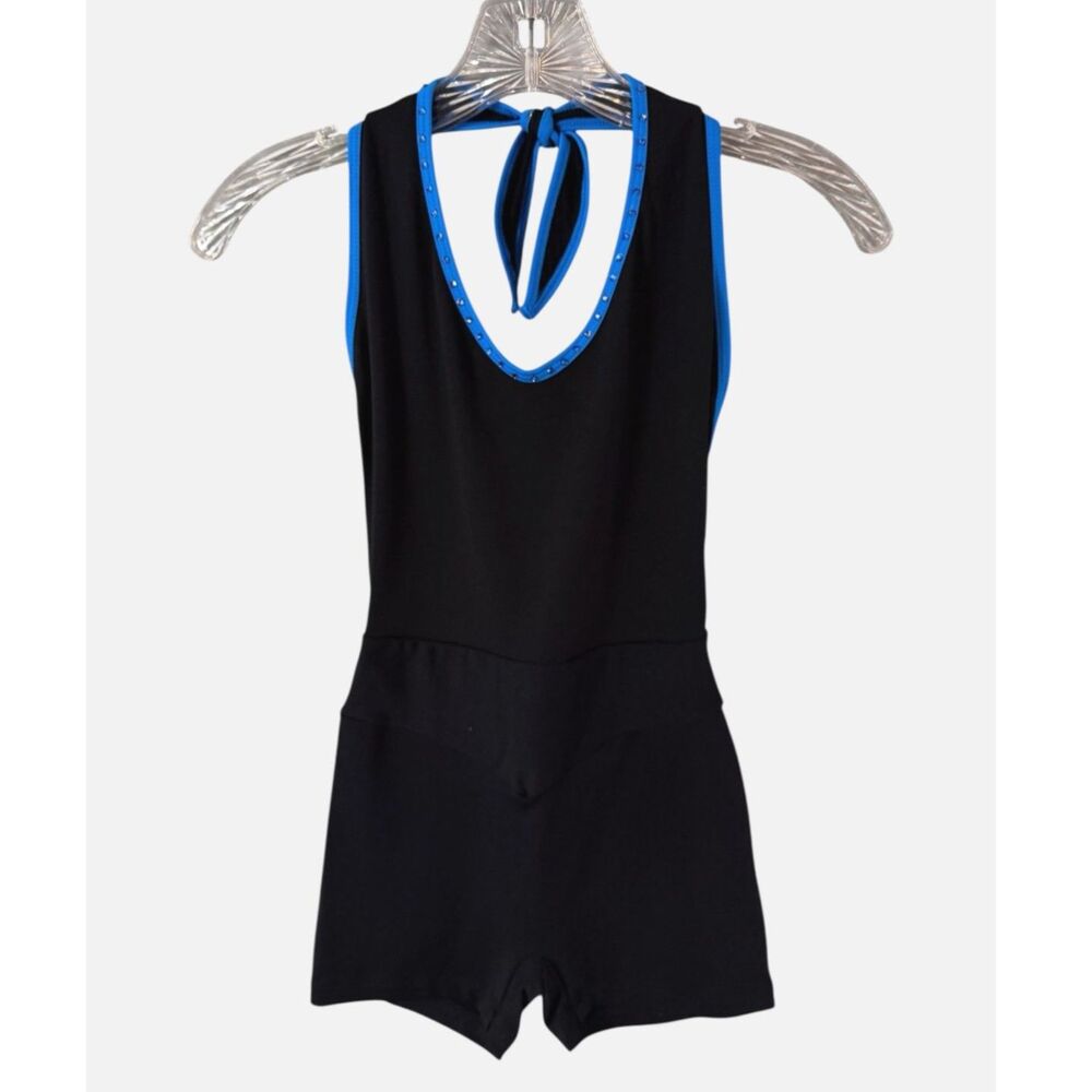 Company 5 Dancewear Unitard Black Turquoise Swarovski Rhinestone XS